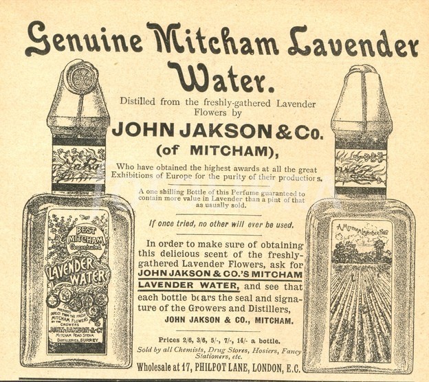 Advertisement for Mitcham Lavender Water circa 1895